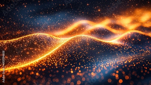 Glowing Waves of Light in a Dark Background with Sparkles and Stars