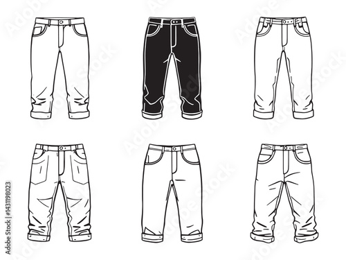 Stirrup pants line art sketch of stylish and trendy fashion wear