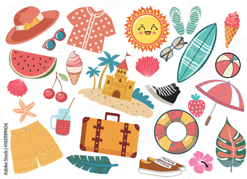 Collection of clothing for vacation or travel