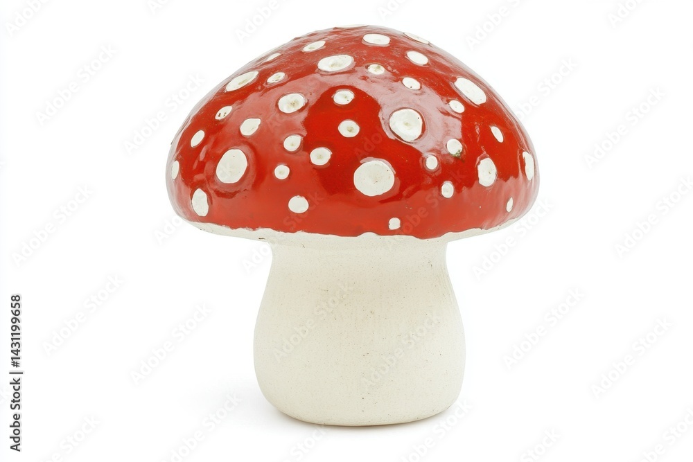 Charming red mushroom with white spots on white background capturing nature's whimsical beauty in a studio shot perfect for stock photography Charming red mushroom with white spots on white background capturing nature's whimsical beauty in a studio shot perfect for stock photography