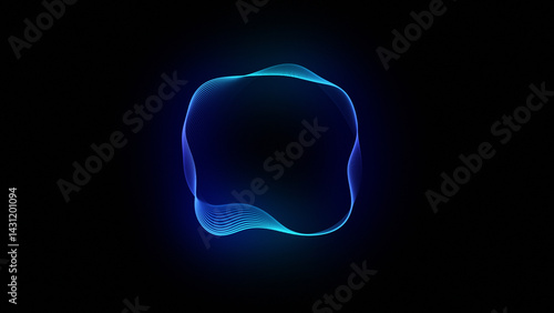 Abstract glowing neon lines forming a blue gradient futuristic 3d shape. Digital technology, big data, artificial intelligence, and virtual assistant concept. Sound waves and audio spectrum. 