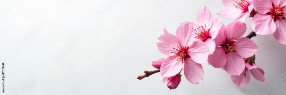 Delicate pink cherry blossoms against a pristine white wall , japan, nature Delicate pink cherry blossoms against a pristine white wall , japan, nature