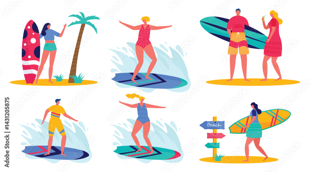 Surfing paradise beachgoers enjoy sunny day Surfing paradise beachgoers enjoy sunny day