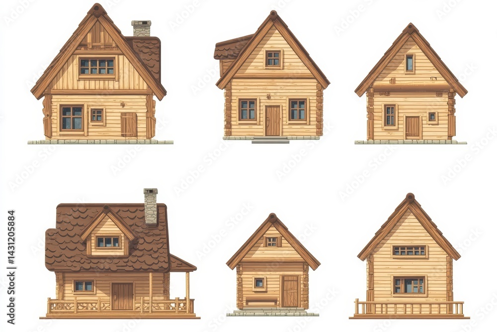 set of wooden houses set of wooden houses