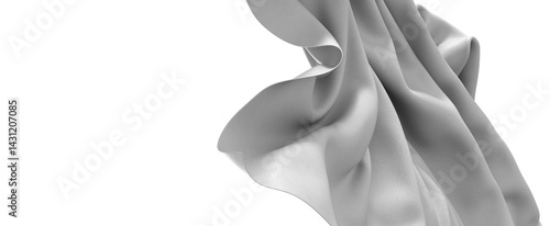 A flowing white fabric drapes gracefully against a black background, creating a soft, abstract composition.