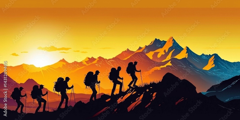 Fototapeta premium Join a group of adventurers on a summer hiking journey.