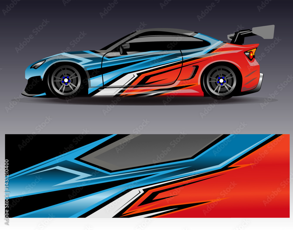 Car wrap design vector. Graphic abstract stripe racing background designs for vehicle, rally, race, adventure and car racing livery Car wrap design vector. Graphic abstract stripe racing background designs for vehicle, rally, race, adventure and car racing livery