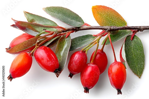 fresh Red barberry berries on branch, Berberis vulgaris, Goji berry source of Berberine extract