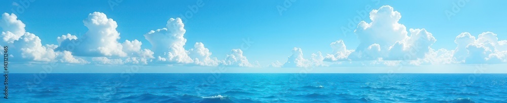 Calm blue ocean, fluffy white clouds, sunny summer sky , landscape, idyllic, coastal Calm blue ocean, fluffy white clouds, sunny summer sky , landscape, idyllic, coastal