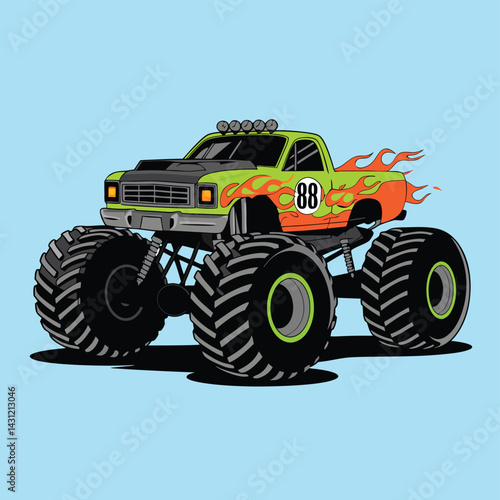 A green monster truck illustration