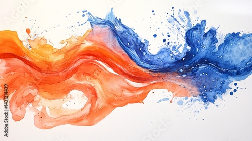 Wallpaper Mural Abstract Energy Swoosh in Dynamic Burnt Orange and Ultramarine Watercolor Torontodigital.ca