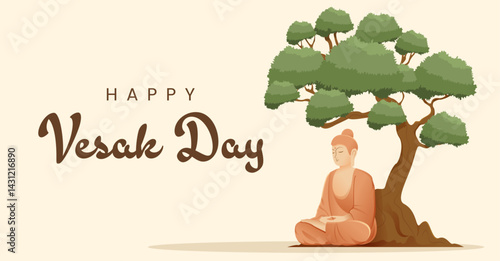 Vesak Day Creative Concept for Card or Banner. Vesak Day is a holy day for Buddhists. Happy Buddha Day with Siddhartha Gautama Statue Design Vector Illustration