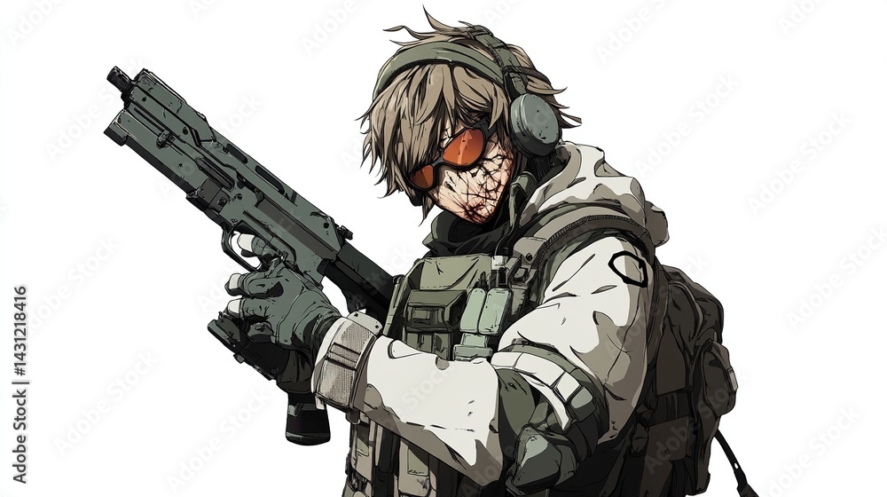Soldier with weapon, tactical gear, and headset. Soldier with weapon, tactical gear, and headset.