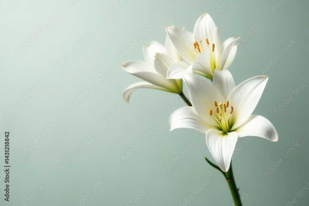 Obraz premium Elegant white lilies, delicate petals, pure background, nature, closeup, shadow