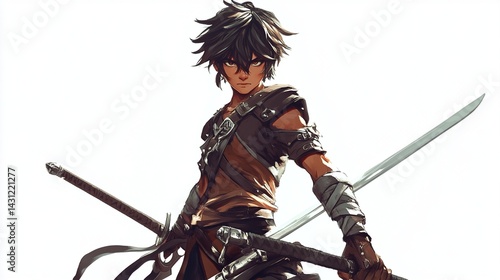 Anime swordsman, digital art.