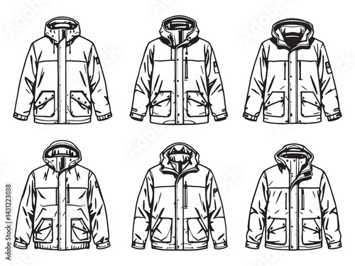 Anorak line art hooded jacket minimalist design perfect for hiking