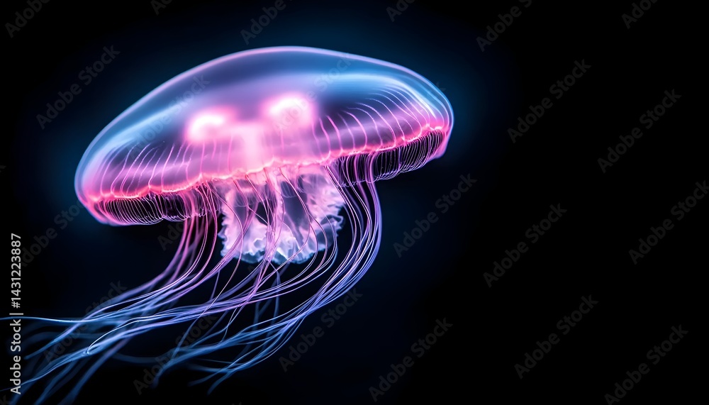A bioluminescent jellyfish glows in the dark A bioluminescent jellyfish glows in the dark