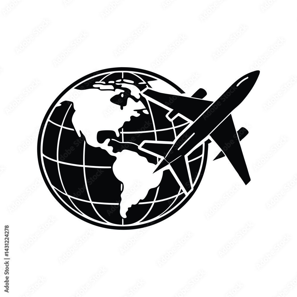 Fototapeta premium Global flight concept icon silhouette vector with white background