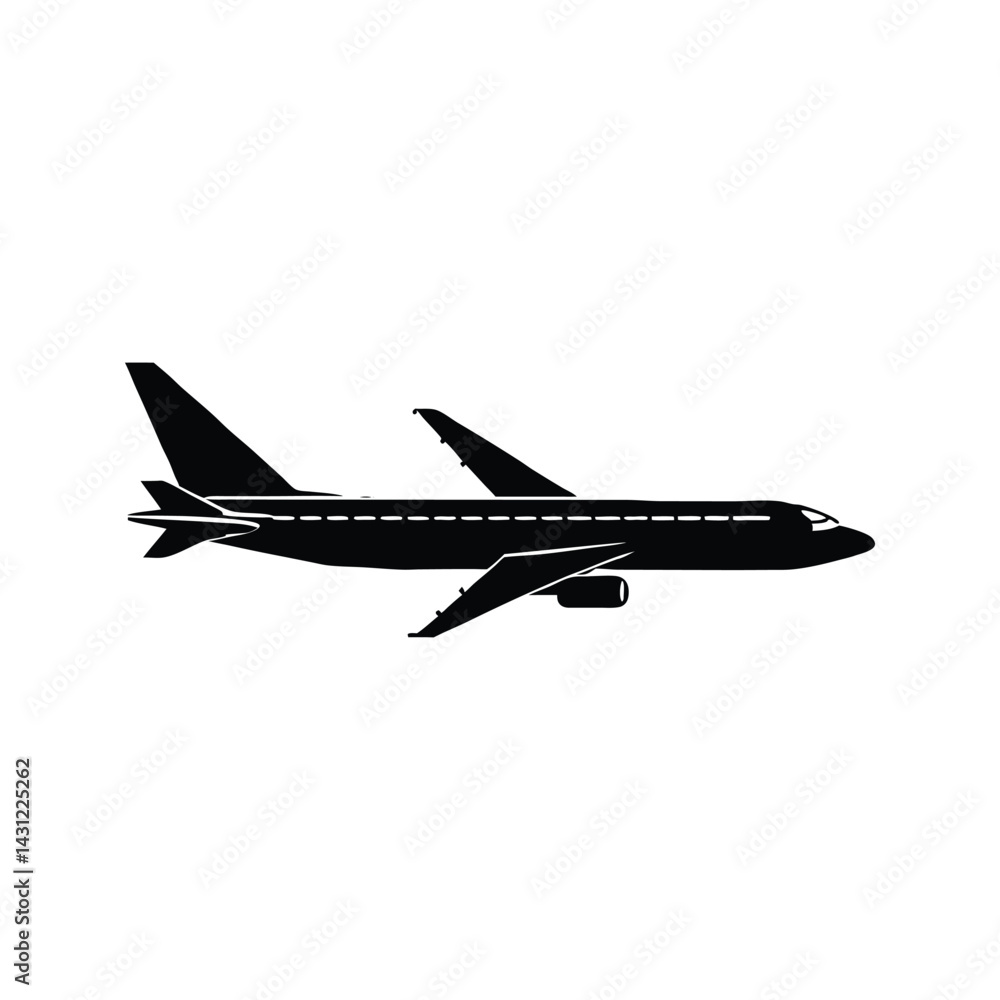 Jet plane side view icon silhouette vector with white background Jet plane side view icon silhouette vector with white background