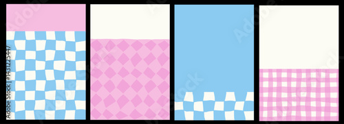 Set abstract checkered background in retro vintage style. Charming chessboard wallpaper. 