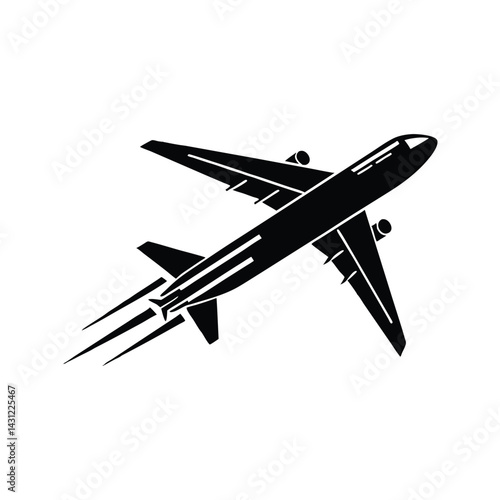 Airplane takeoff silhouette icon silhouette vector with white background