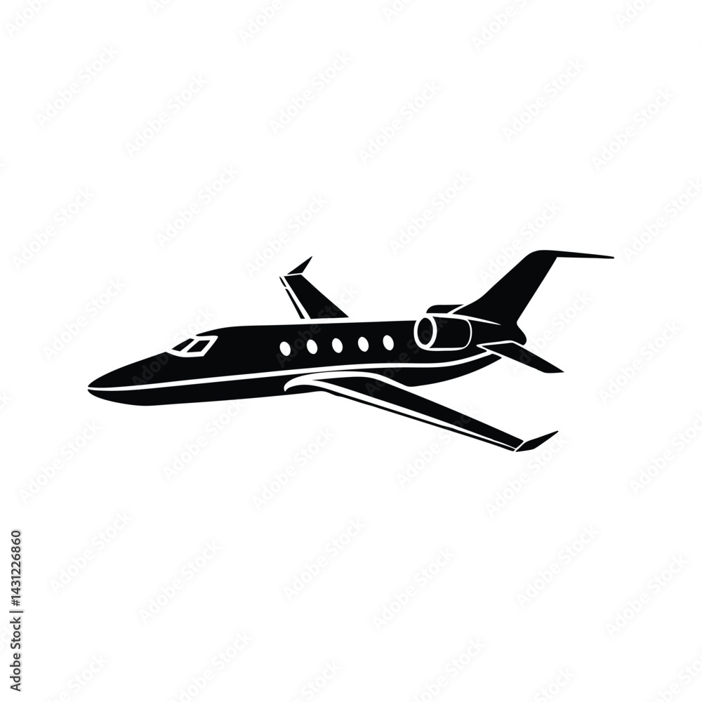 Executive private plane icon silhouette vector with white background Executive private plane icon silhouette vector with white background