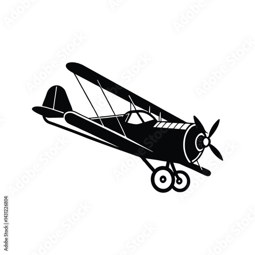 Biplane smoke trail icon silhouette vector with white background