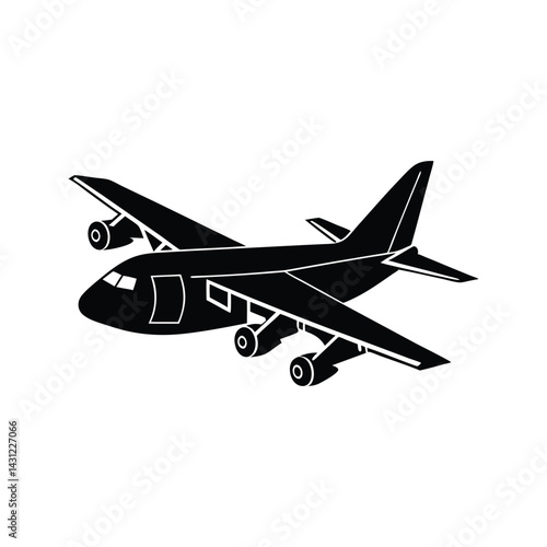 Freight aircraft silhouette icon silhouette vector with white background