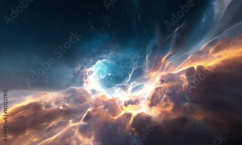 Wallpaper Mural Cosmic Nebula with Crescent Planet in Starry Sky Landscape in a video Torontodigital.ca