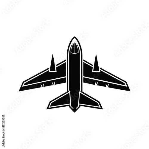 Aerial top view jet icon silhouette vector with white background