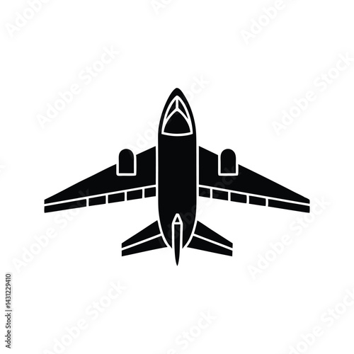 Top-down aircraft icon silhouette vector with white background