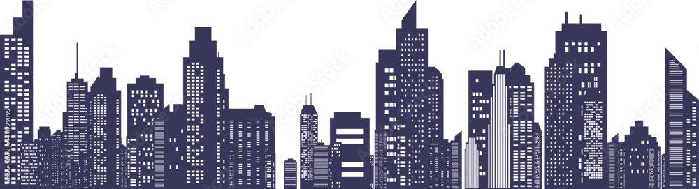 Fototapeta premium City skyline. Panoramic landscape silhouette. Vector horizontal banner of urban cityscape.