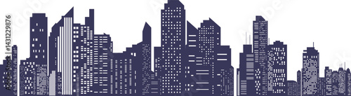 City skyline. Panoramic landscape silhouette. Vector horizontal banner of urban cityscape.