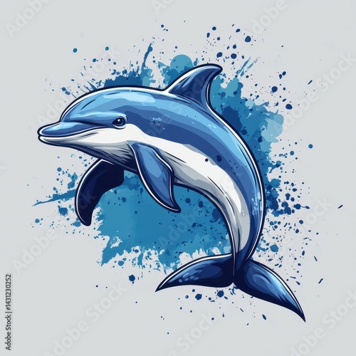 Wallpaper Mural Dolphin swimming joyfully in vibrant blue watercolor splash background Torontodigital.ca