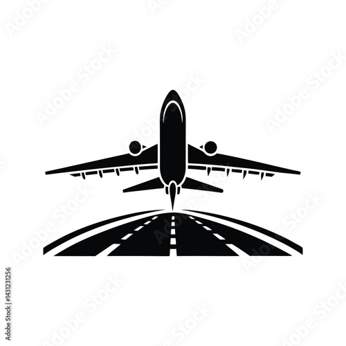 Landing passenger plane icon silhouette vector with white background
