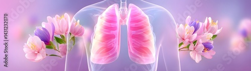 Transforming healthcare exploring human anatomy with lungs and flowers in a serene environment