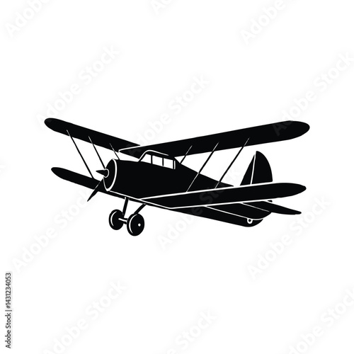 Classic vintage biplane icon silhouette vector with white background