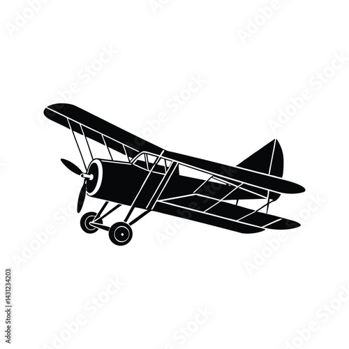 Historic biplane design icon silhouette vector with white background
