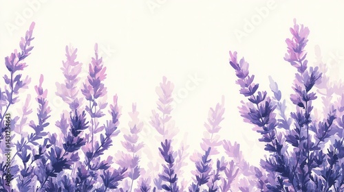 Artistic Lavender Field Illustration with Soft Pastel Colors and Watercolor Texture for Serene Backgrounds and Floral Designs