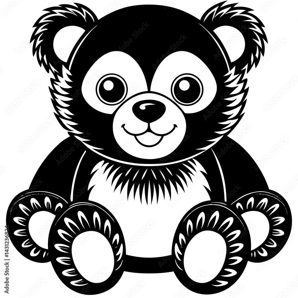 Obraz premium Adorable Black and White Cartoon Teddy Bear Illustration