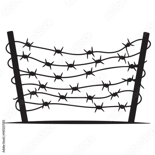 Twisted barbed wire Vector Black silhouettes set in rounded and square shapes. illustration of steel wire barb fence frames. Concept of protection, danger or security. with white background