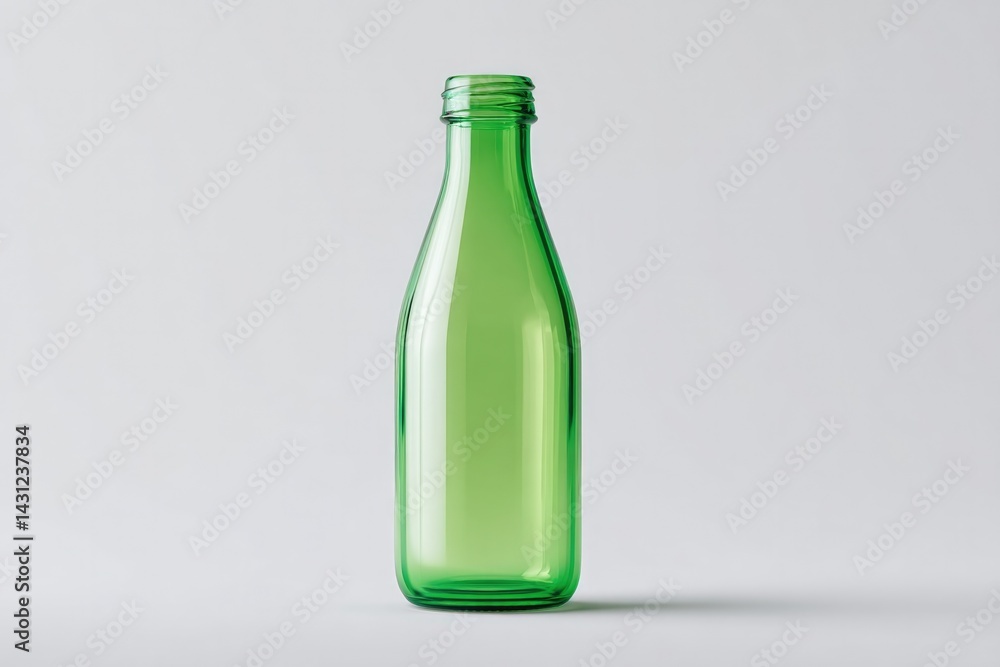 single green glass bottle stands upright on pristine white background representing recycling minimalistic style single green glass bottle stands upright on pristine white background representing recycling minimalistic style