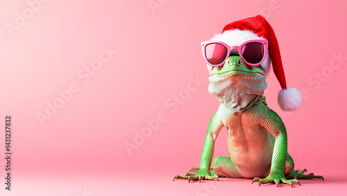 Cool Reptile Holiday Portrait in Santa Costume for Xmas Cards