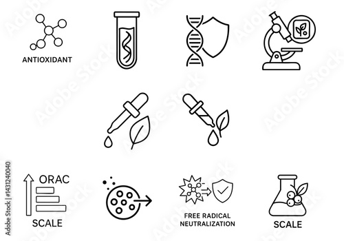 antioxidant extracts supplement aesthetic concept. Icons representing scientific concepts and health benefits.