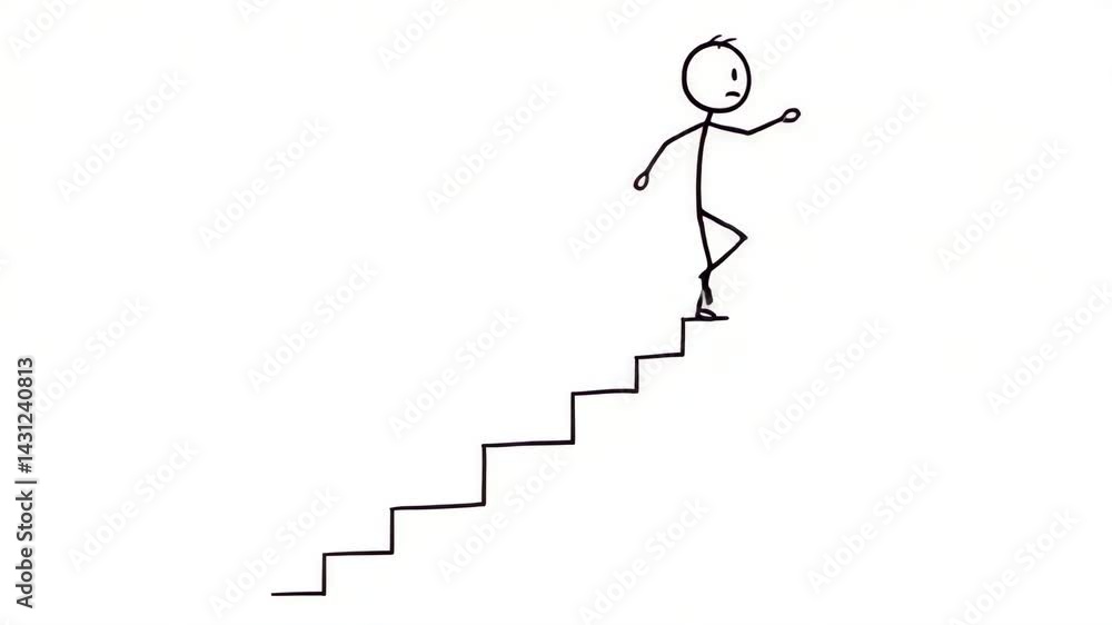 animation of a line figure character climbing a ladder