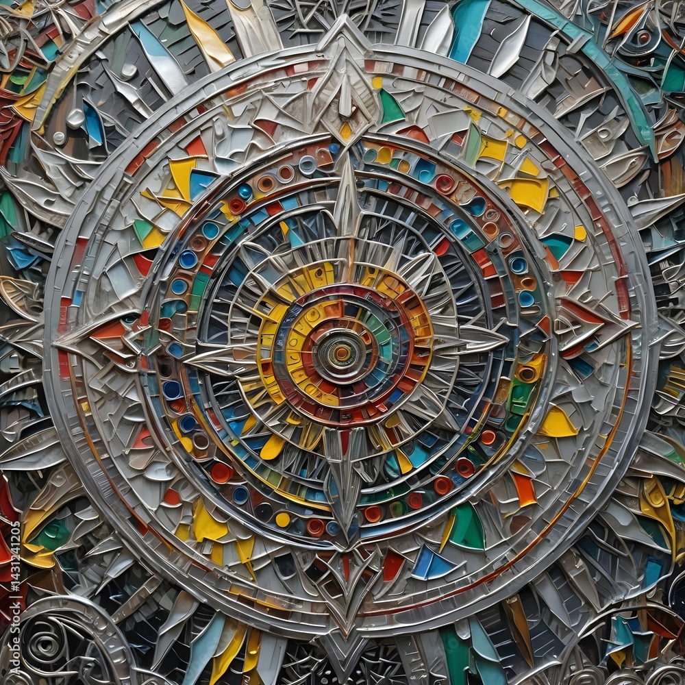 Obraz premium SEO Title (3–4 lines, very long, keyword-rich): Elegant Silver Mandala Design with High-Resolution Vector Detailing and Intricate Symmetry, Featuring Sleek Metallic Tones in Polished Chrome.
