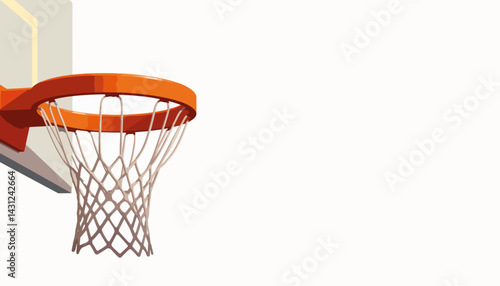 Stylized basketball hoop with net on white background, geometric simplicity