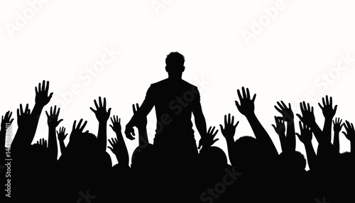 Crowd cheering for performer silhouette in dynamic celebration