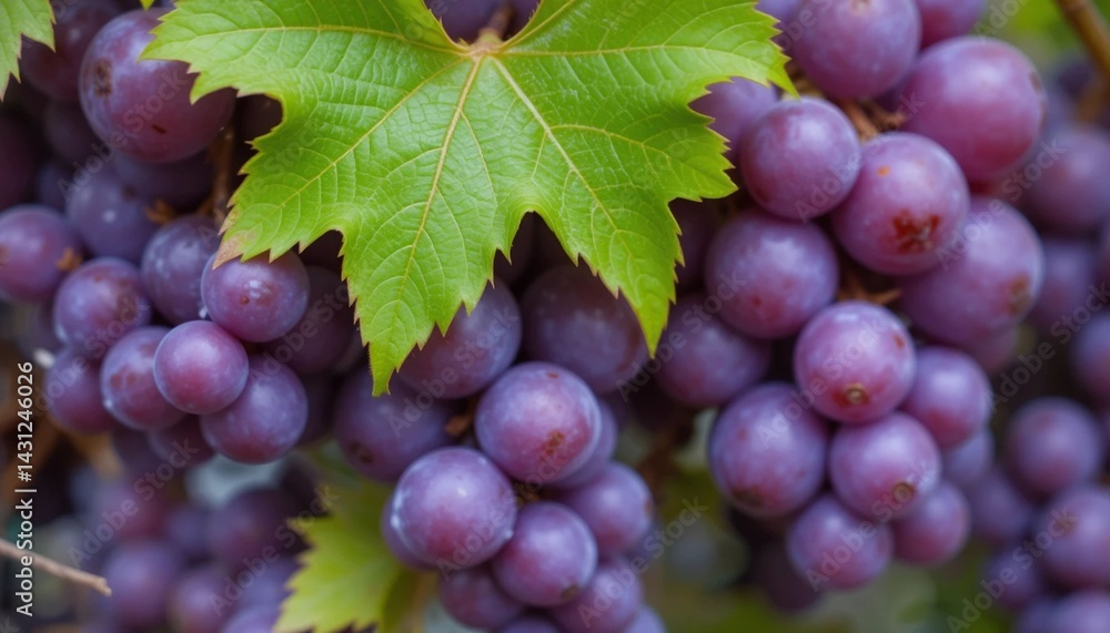 Fototapeta premium Ripe Purple Grapes Hanging on Vine