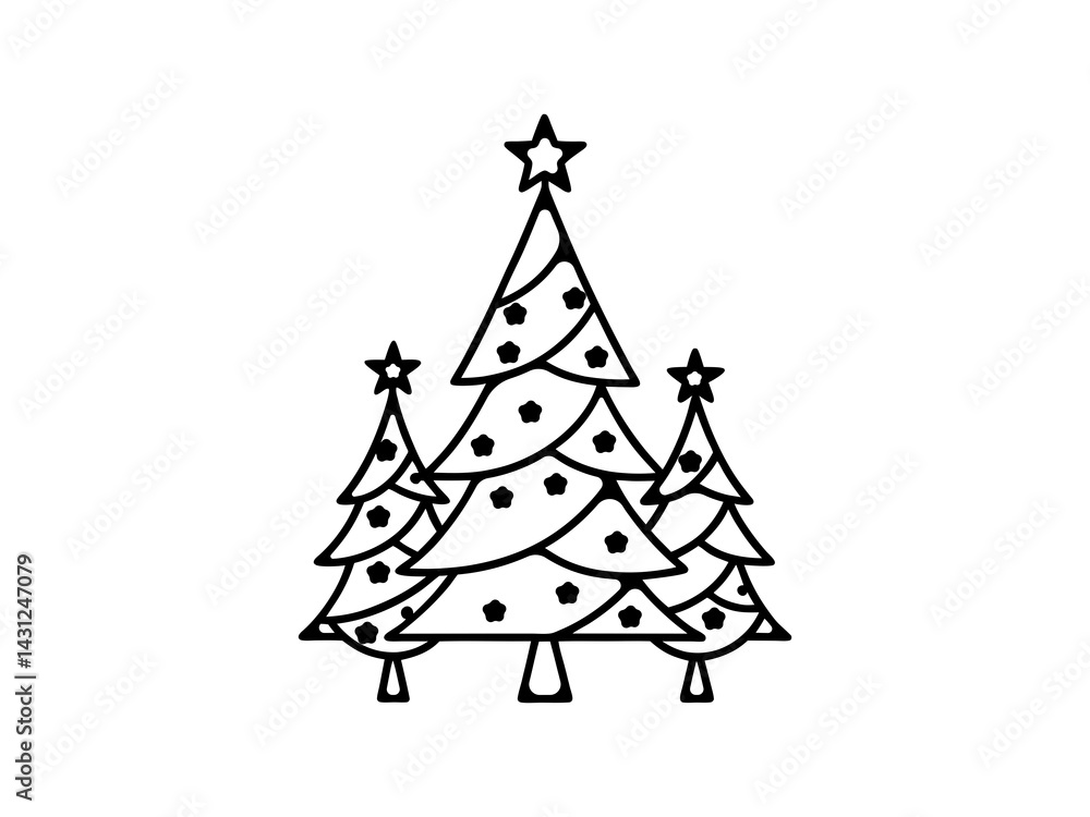 A vector graphic showcasing stylized Christmas trees. Christmas tree silhouettes, perfect for holiday designs.